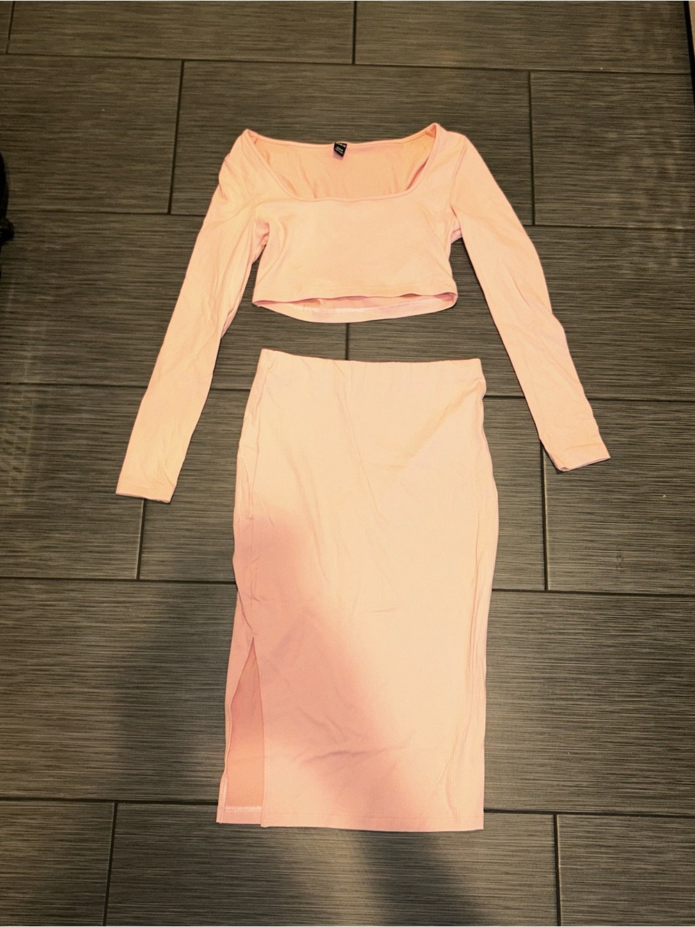 SHEIN Peach Pink Midi Pencil Skirt with Side Slit